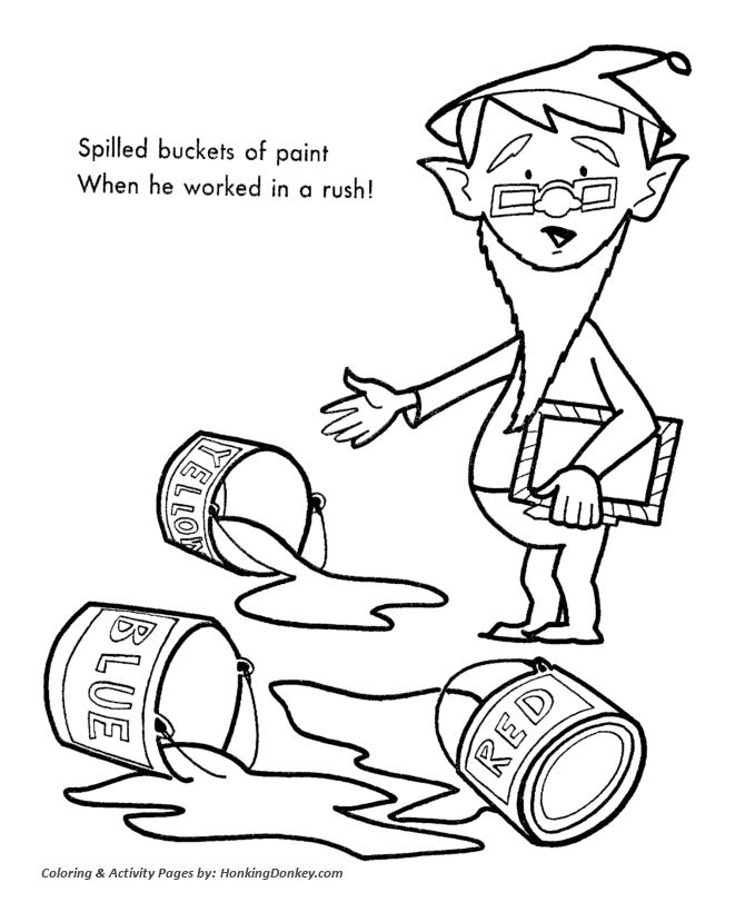 Santa's Helpers Coloring Sheet - The painter Elf spilled his paint