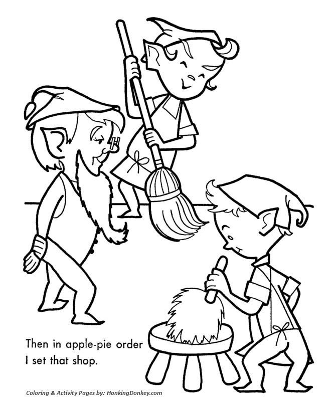 Santa's Helpers Coloring Sheet - Santa's Helpers clean the workshop