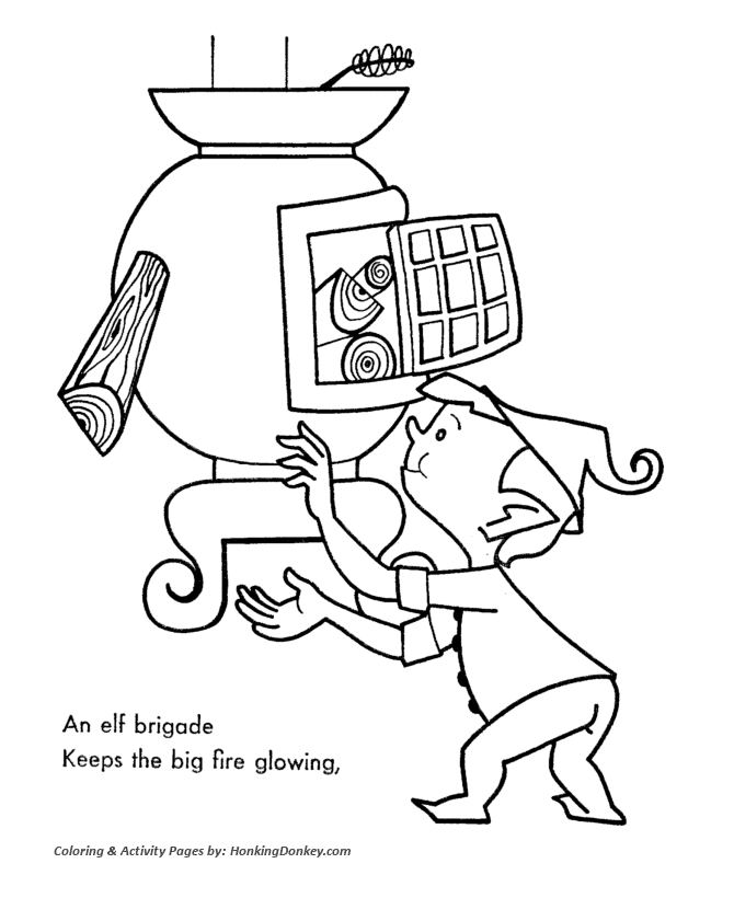 Santa's Helpers Coloring Sheet - Elves kept the workshop warm