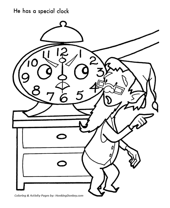 Santa's Helpers Coloring Sheet - Elf Alarm Clock