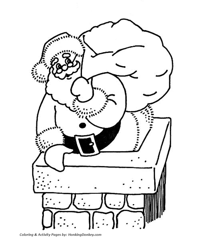 Santa Claus Coloring Sheet - Santa Claus down the Chimney