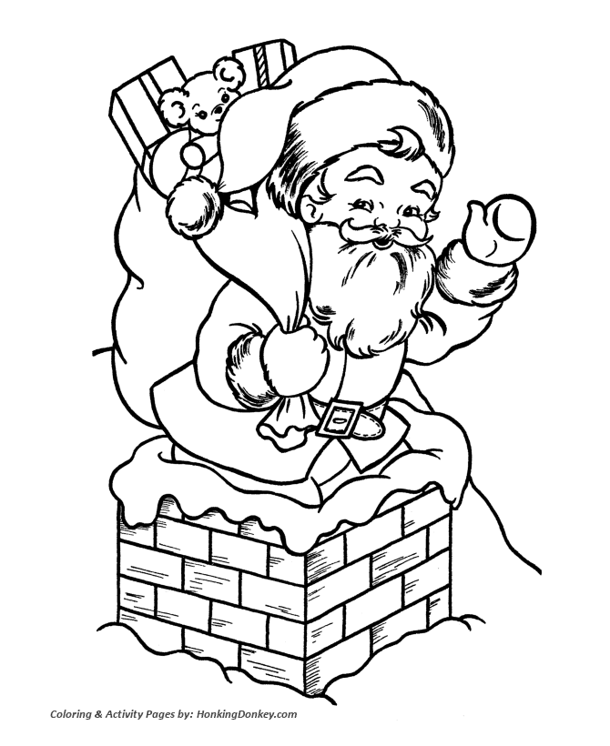 Santa Claus Coloring Sheet - Santa Claus out of the Chimney