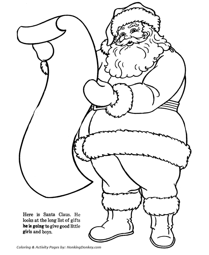 Santa Claus Coloring Pages - Santa Claus Checking his List | HonkingDonkey