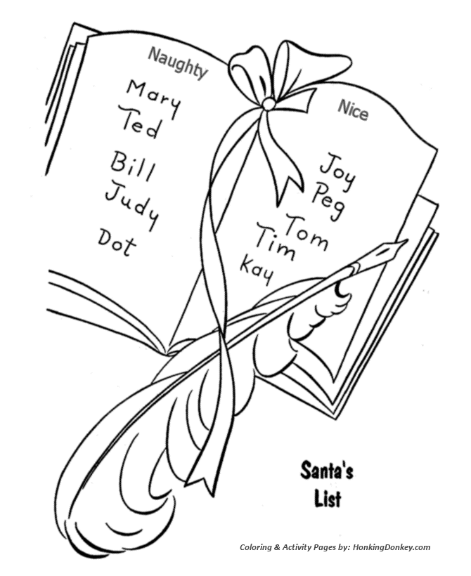 Santa Claus Coloring Sheet - Santa's List of Naughty and Nice Children