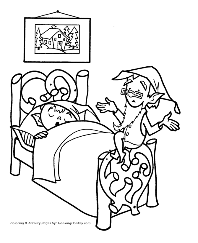 Santa's Elves Coloring Sheet - Santa's Elves wake up early