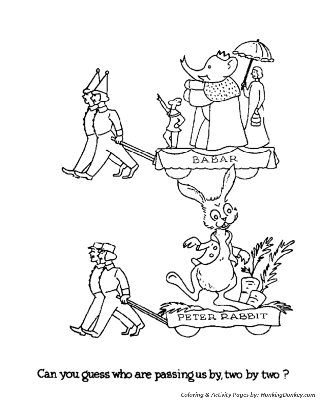  Babar & Peter Rabbit Christmas Parade Floats Coloring Sheet