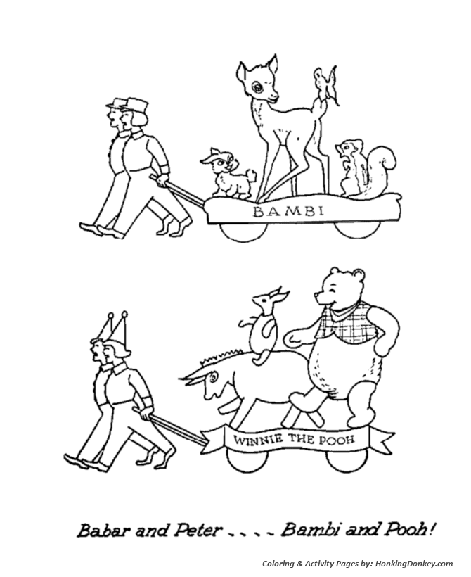  Bambi & Pooh Christmas Parade Float Coloring Sheet