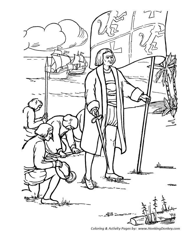 Columbus Day Coloring page | Columbus lands in the New World
