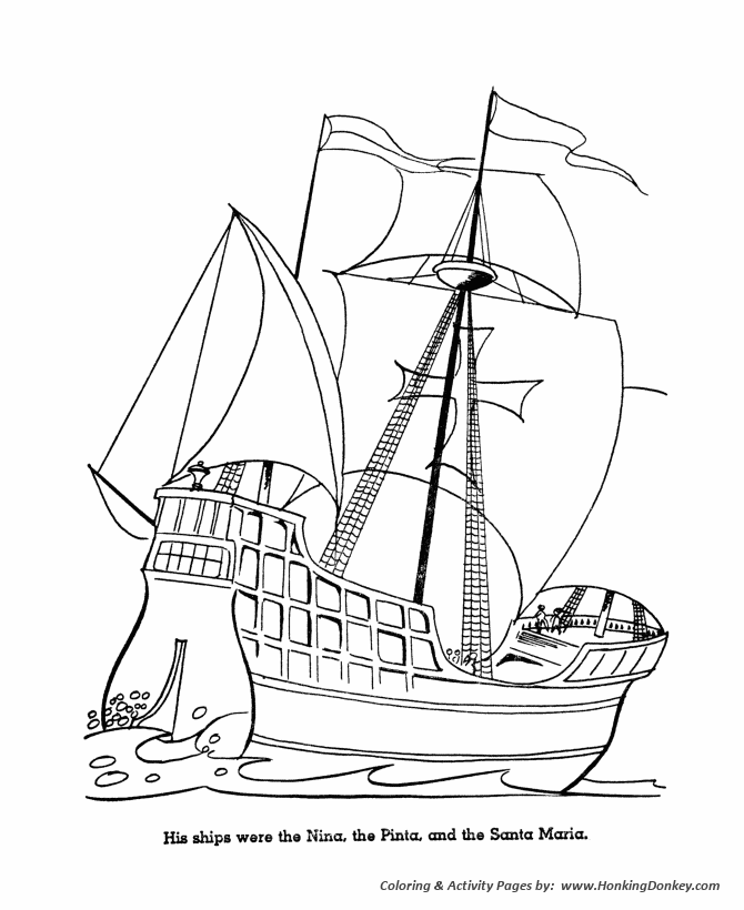 Columbus Day Coloring page | Columbus ships: Nina, Pinta, Santa Maria