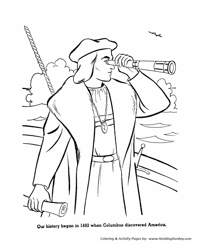 Columbus Day Coloring page | Columbus sights land 