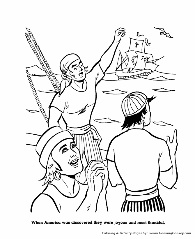 Columbus Day Coloring page | Columbus's crew sights land