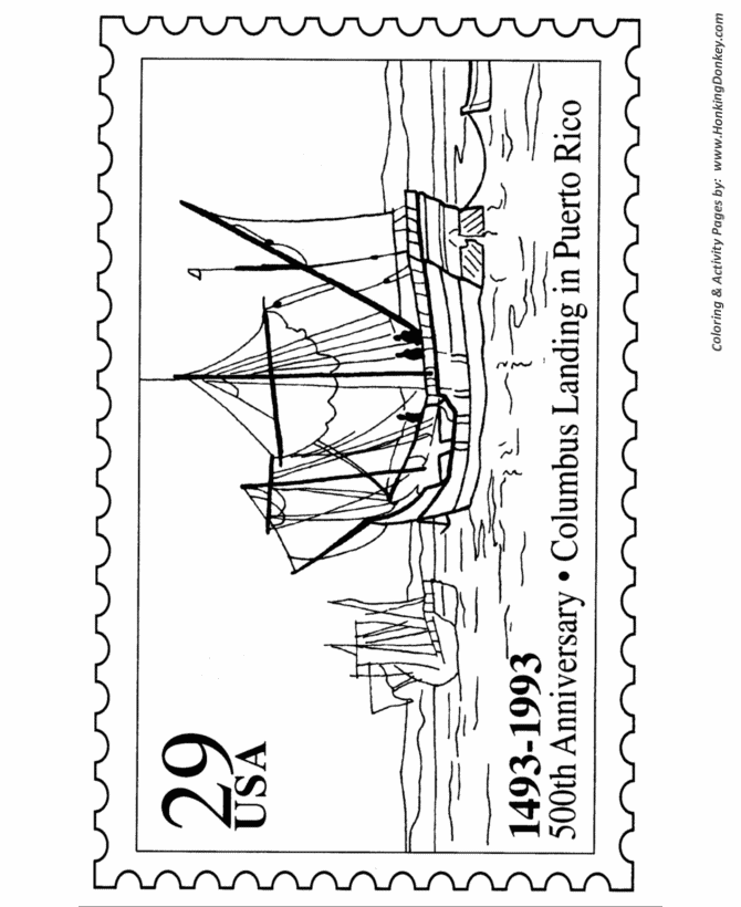Columbus Day Coloring page | Columbus Day Postage Stamp