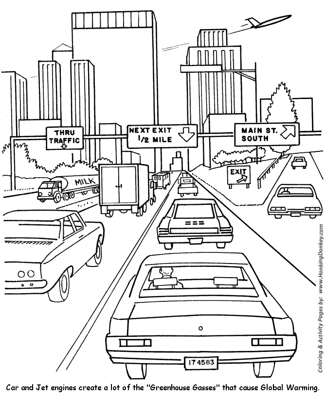 Earth Day Coloring Pages - Automobile Polution