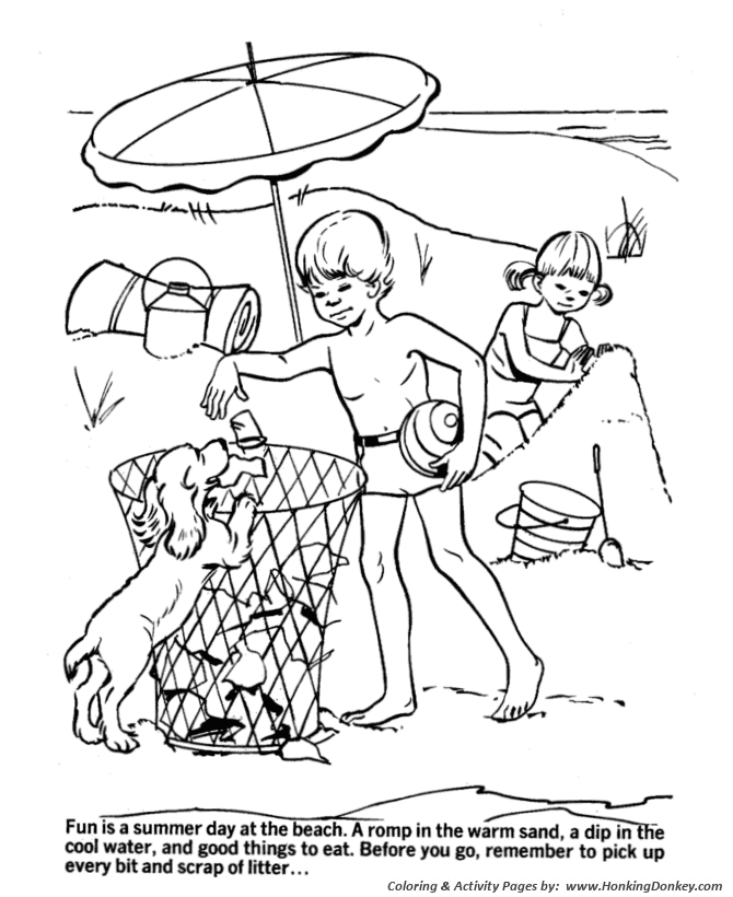 Earth Day Coloring Pages - Beach environmental awareness