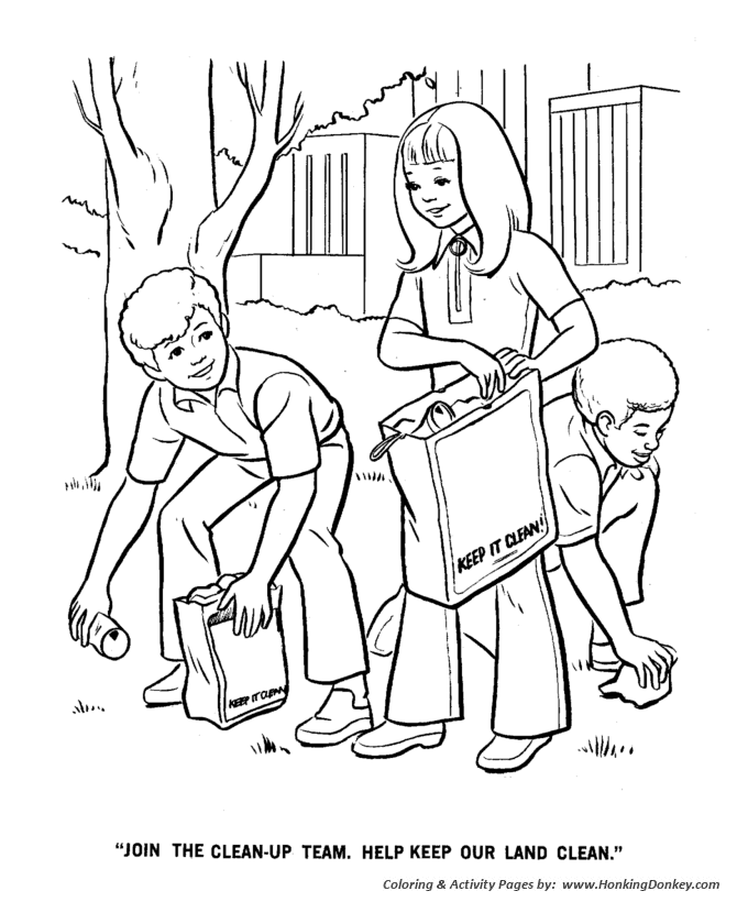 Earth Day Coloring Pages - Earth Day Clean-up Team