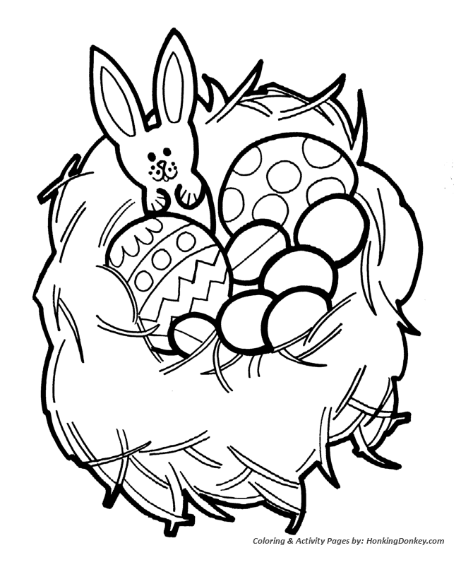 Easter Egg Coloring Pages - Bunny Nest of Easter Eggs 