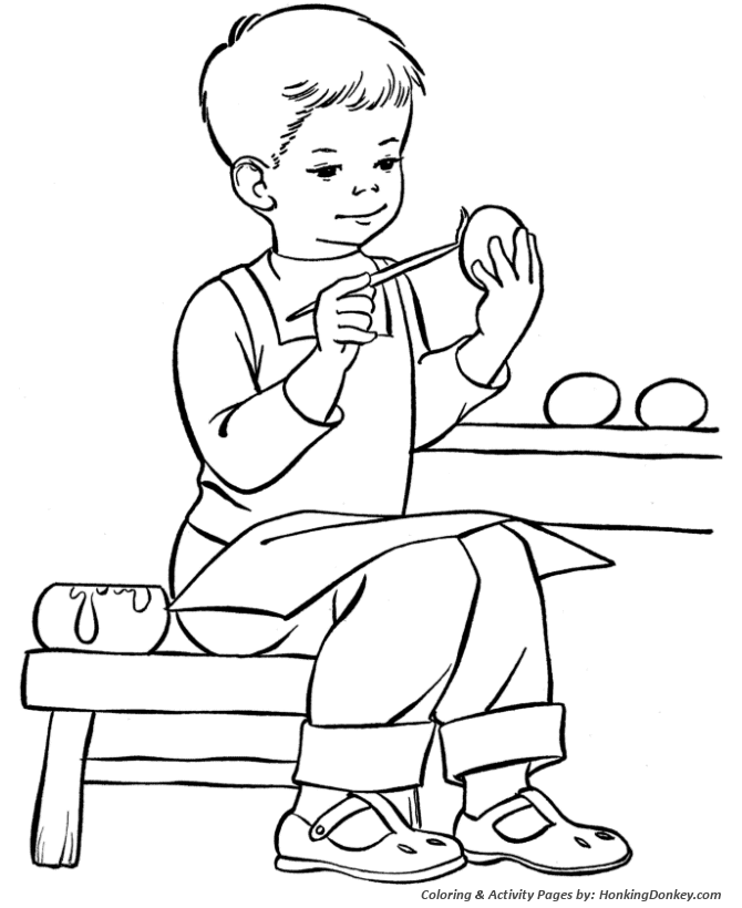 Boy Painting Easter Eggs - Easter Egg Coloring Pages