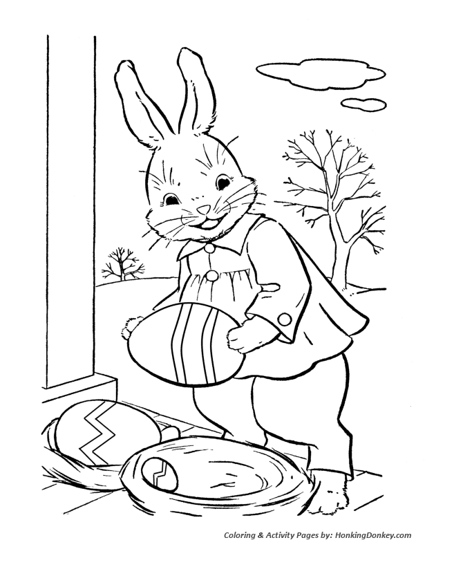 Easter Egg Coloring Pages - Bunny Collecting Easter Eggs 
