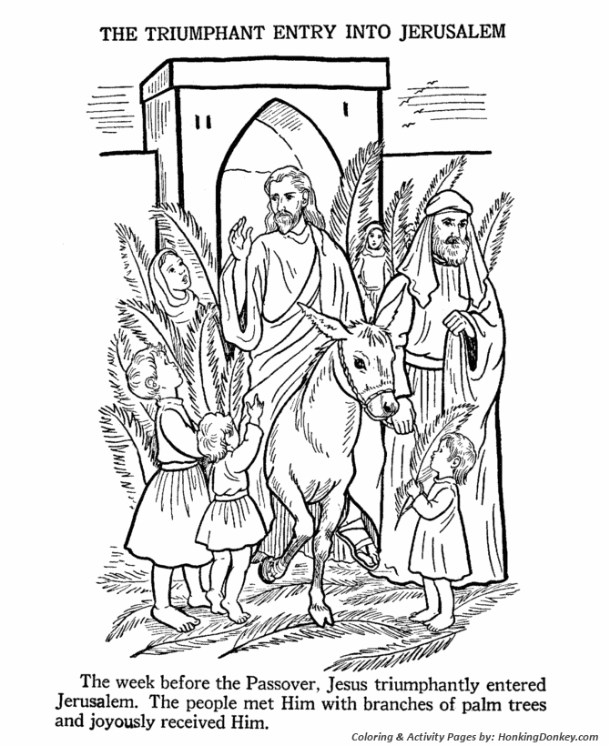 Easter Bible Coloring Pages - Jesus enters Jerusalem