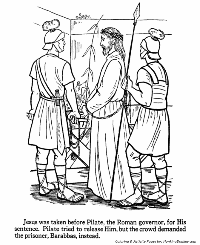 Easter Bible Coloring Pages - Jesus taken before Pilate 