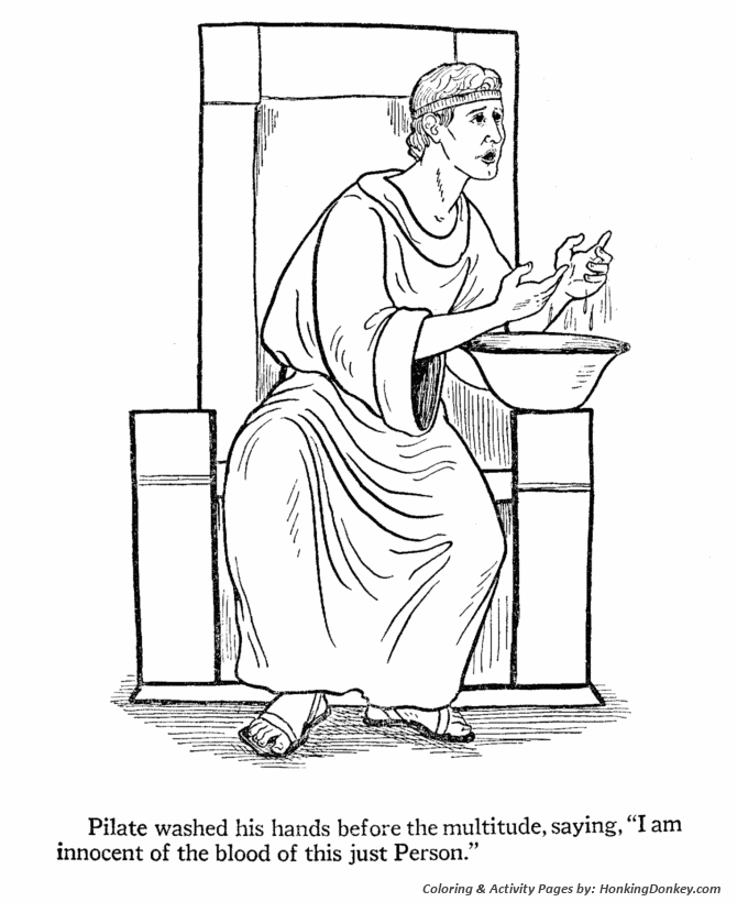 Easter Bible Coloring Pages - Pilate washes his hands 