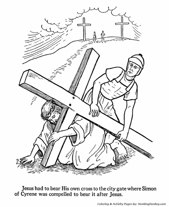 Jesus carries the cross - Easter Bible Coloring Pages