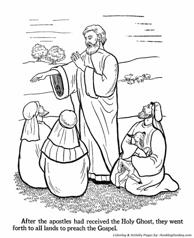 Easter Bible Coloring Pages - The Apostles preach the Gospel 