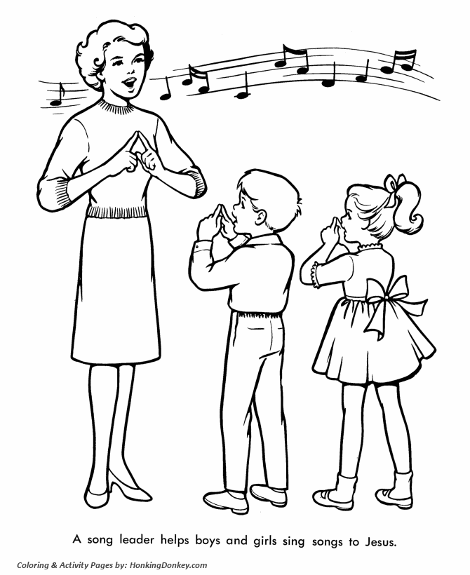 Children Sing Easter Songs - Church Coloring Pages