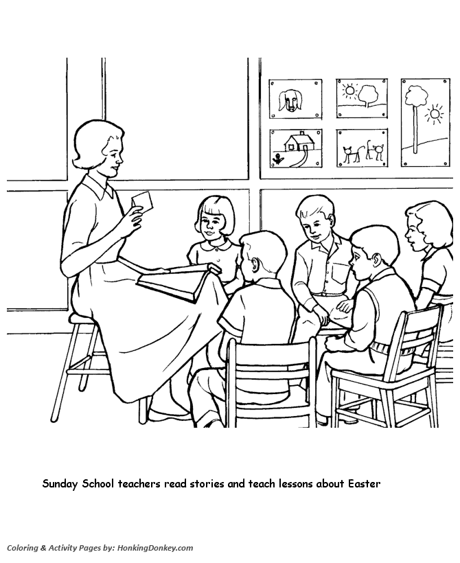Church Coloring Pages - Sunday School Teacher 