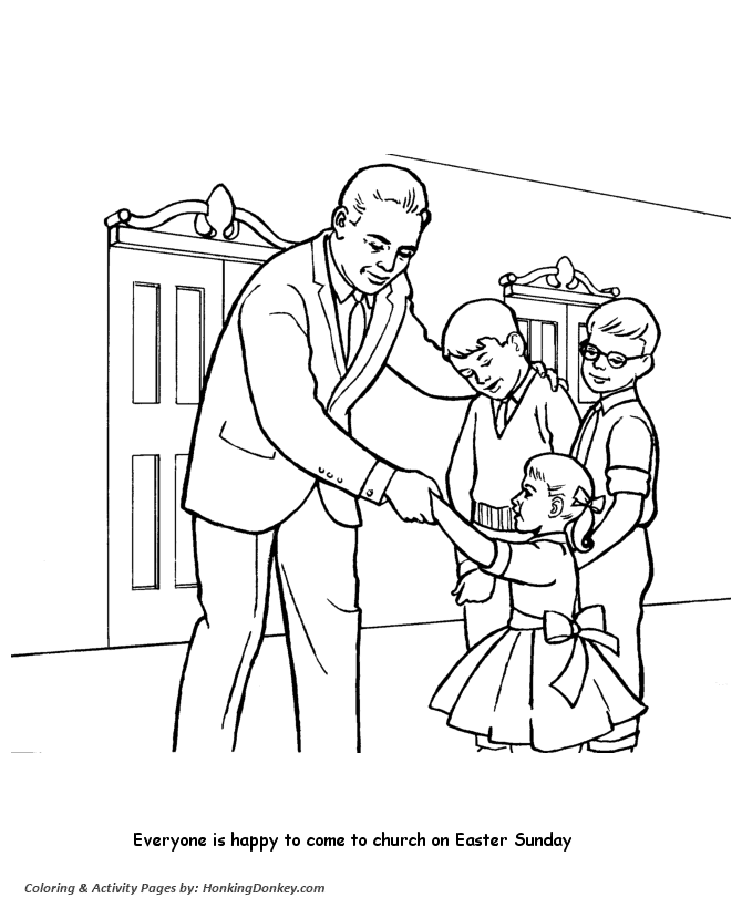 Church Coloring Pages - Children come to Church 