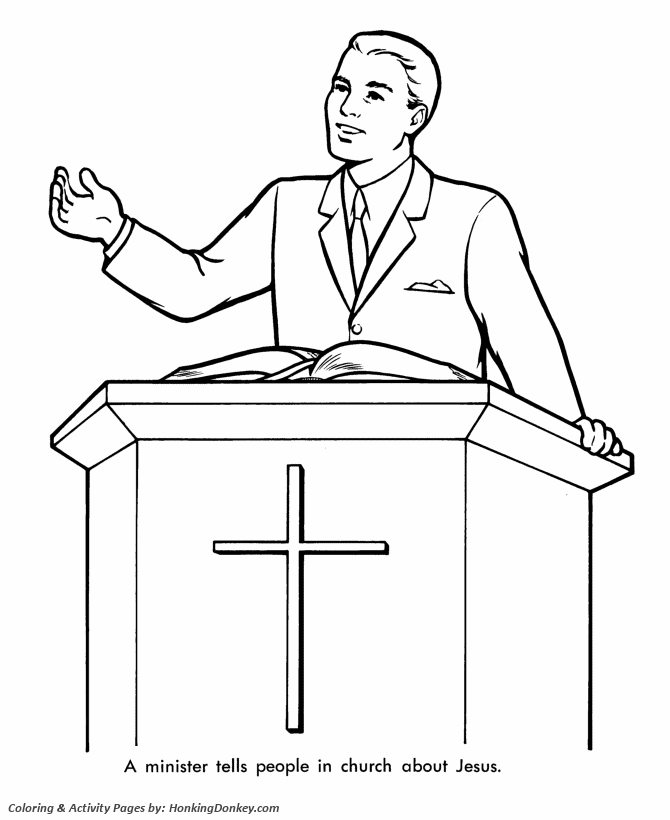 Church Coloring Pages - Preacher in the Pulpit 