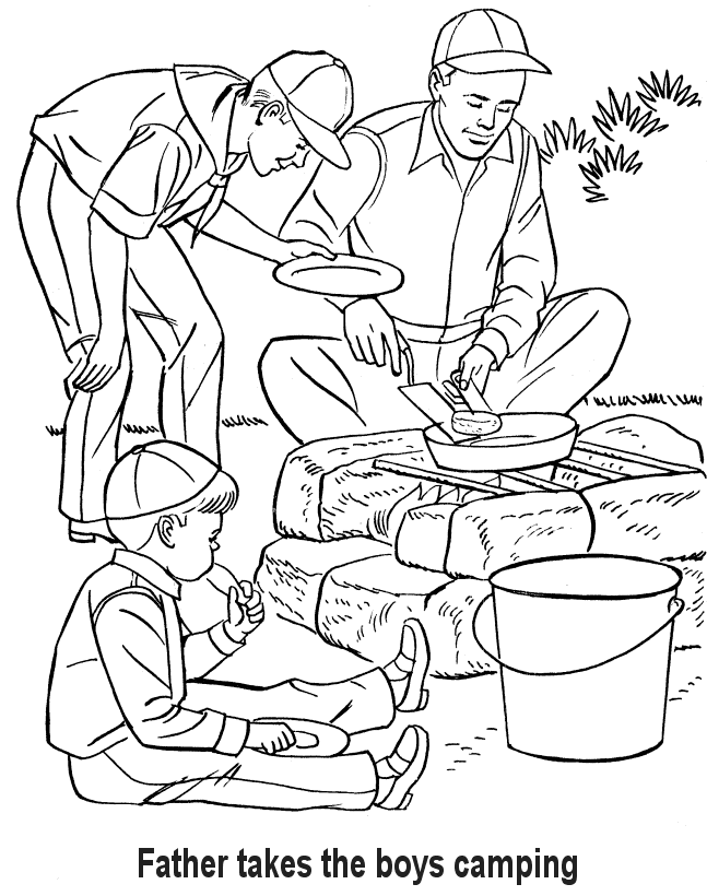 Father's Day Coloring Pages - Father takes boys camping