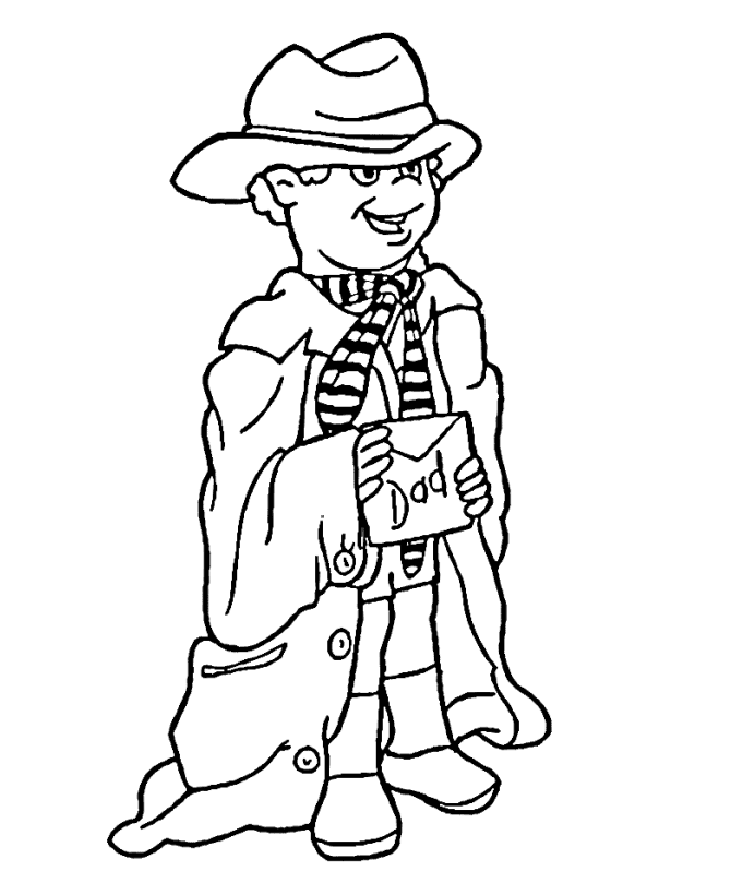 Father's Day Coloring Pages - Boy in father's clothing