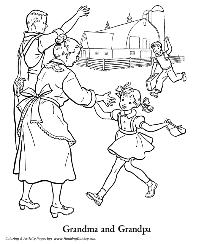 Grandparents Day Coloring Pages - Visiting Grandma and Grandpa