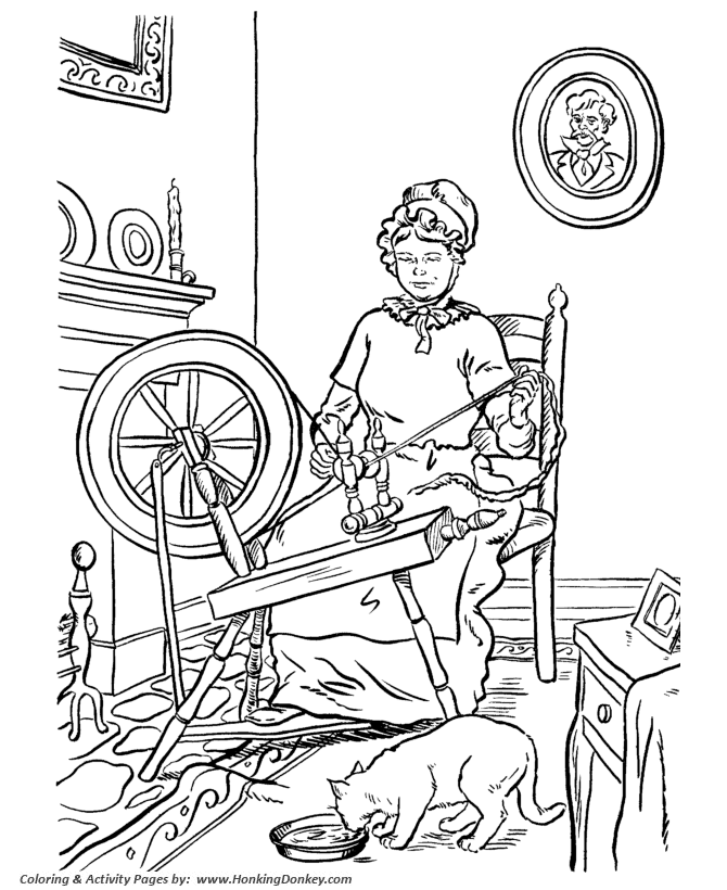 Grandparents Day Coloring Pages - Grandmother spinning yarn