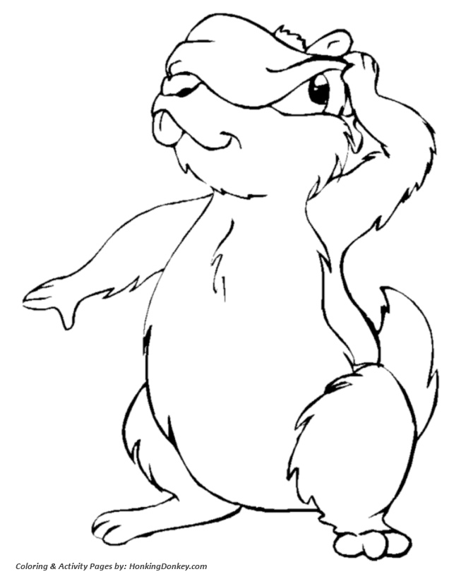 Groundhog Day Coloring Pages - Groundhog peeks from under a blindfold