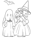 Halloween Costume Coloring Page Sheet - Witch and Ghost