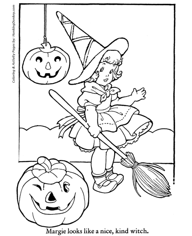 Halloween Costume Coloring Pages -  Cute Halloween Witch Costume