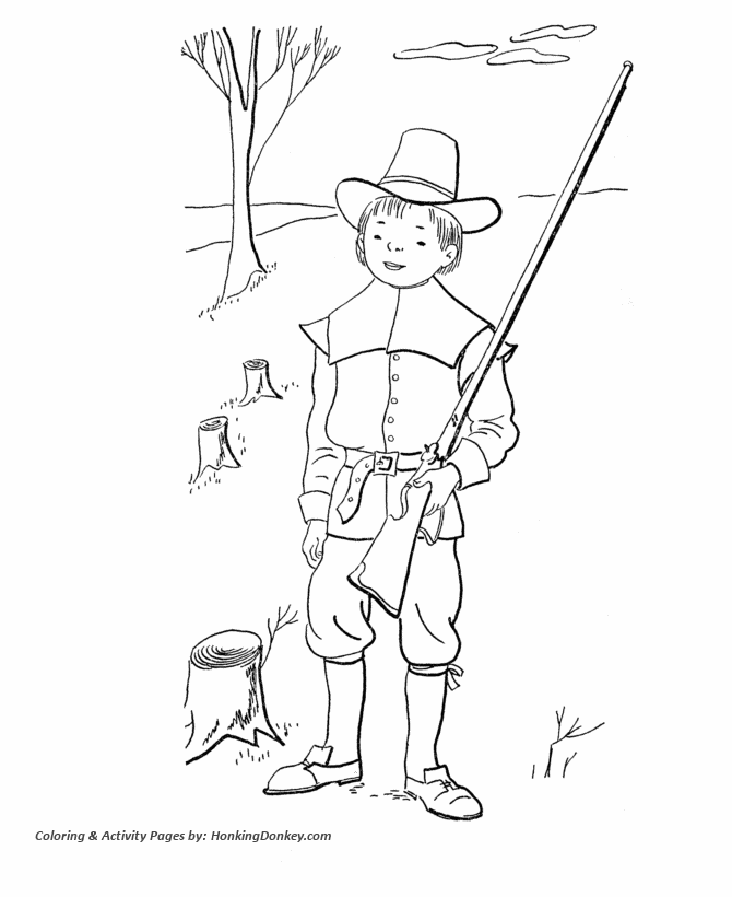 Halloween Costume Coloring Pages - Pilgrim Boy Halloween Costume Page Sheets