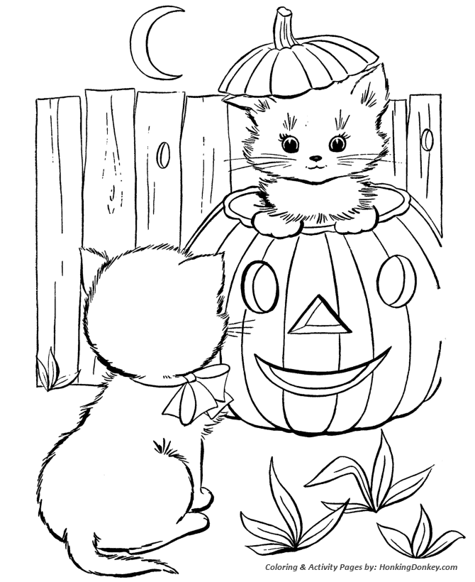 Halloween Party Coloring Page - Halloween Party Kittens 