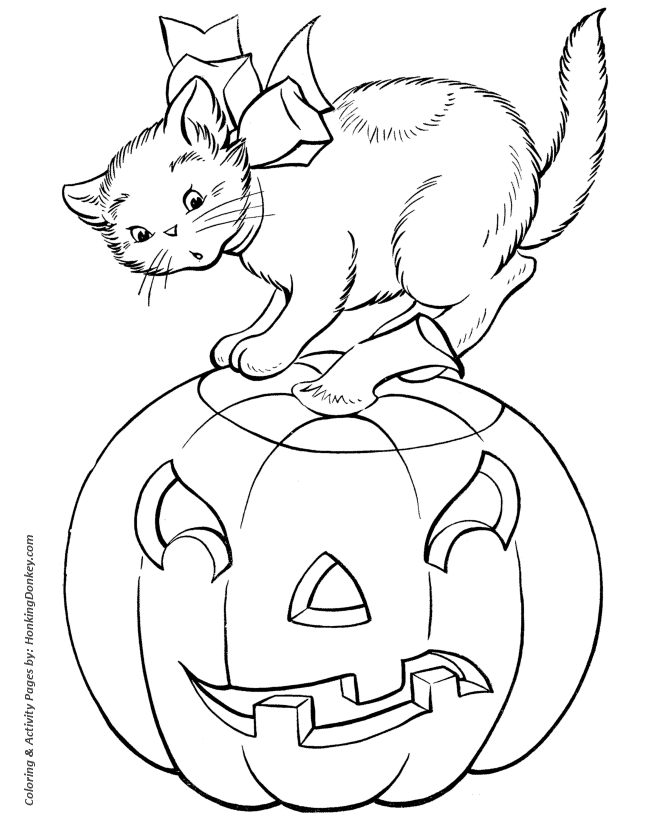 Halloween Pumpkin Coloring Pages - Evil Halloween Pumpkin and Cat