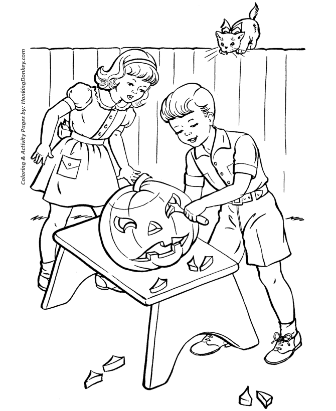 Halloween Pumpkin Coloring Pages - Carving a Halloween Pumpkin