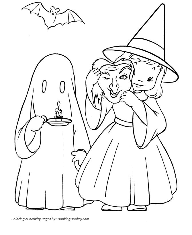 Halloween Witch Coloring Pages - Cute Halloween Witch with a Mask
