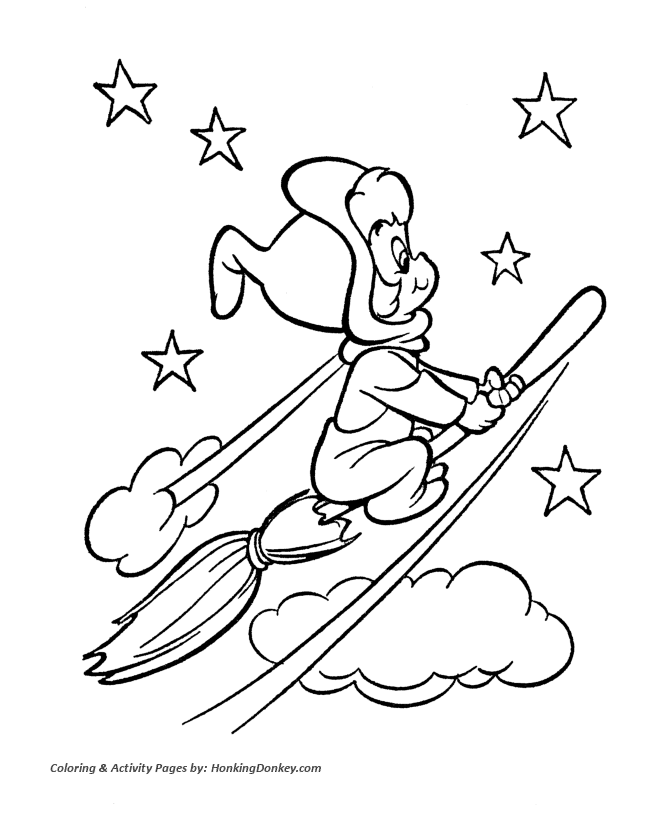 Halloween Witch Coloring Pages - Witch Wendy Riding her Broom