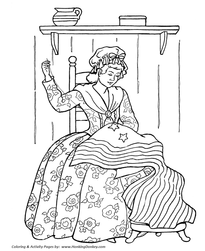 July 4th Coloring Pages - Betsy Ross US flag