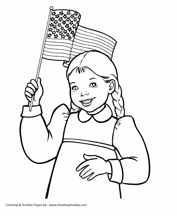 July 4th Coloring Pages - Girl waving the flag