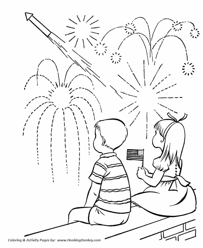 July 4th Coloring Pages - fireworks show coloring sheet