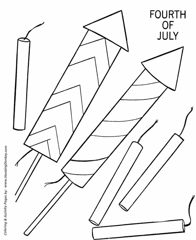 4th of July fireworks coloring page sheet