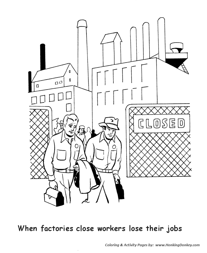 Labor Day Coloring Pages - Plant Closure: Unemployment 