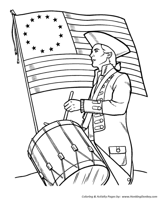 Memorial Day Coloring Pages - Drummer and Flag